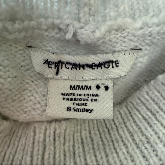 American Eagle Smiley Sweater Heather Gray AE Logo Women's Medium Preppy Retro - Picture 2 of 12